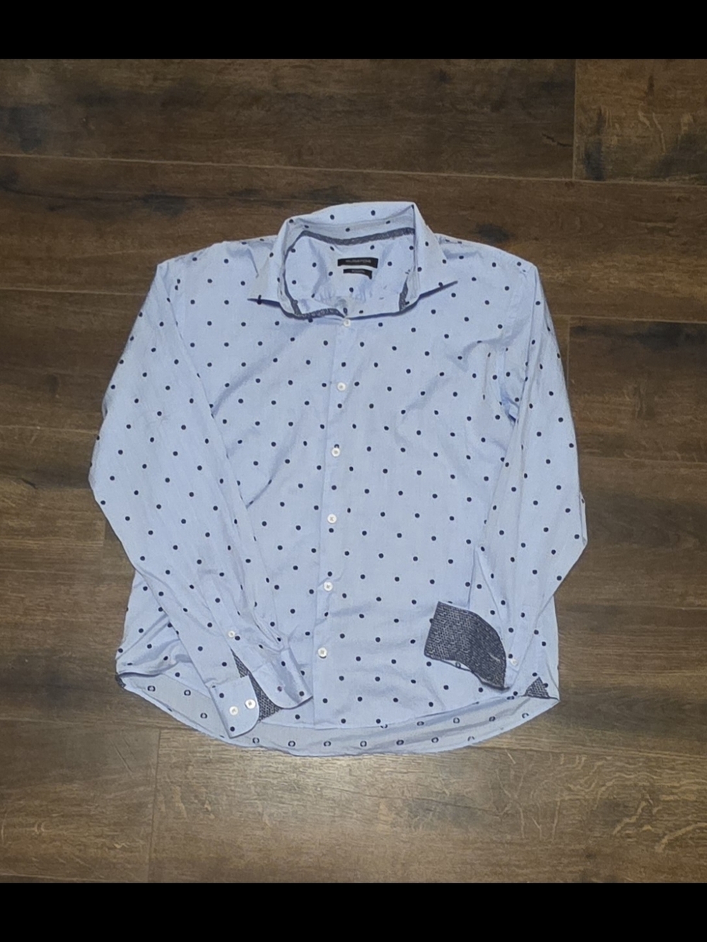 Bugatchi Light Blue Button-Down Shirt with Navy Polka Dots